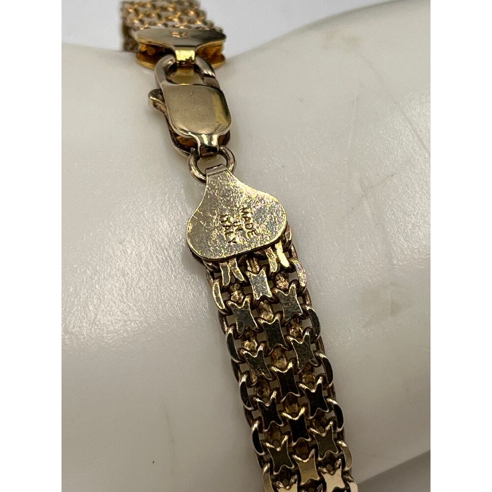 HCT Signed Italy Gold Sterling Silver Woven Braid Chain Bracelet 925 Vermeil - Picture 6 of 11